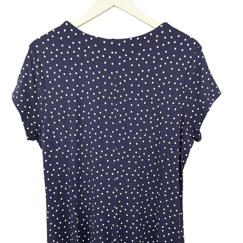 Seraphine Maternity Jersey Knit Dress Cap Sleeve Navy Blue Polka Dot NWT - Picture 7 of 13